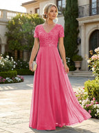 A-Line Chiffon Short Sleeves Mother of the Bride & Groom Dresses with Sequin Bodice (SHI22500685)