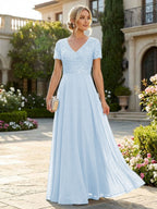 A-Line Chiffon Short Sleeves Mother of the Bride & Groom Dresses with Sequin Bodice (SHI22500685)