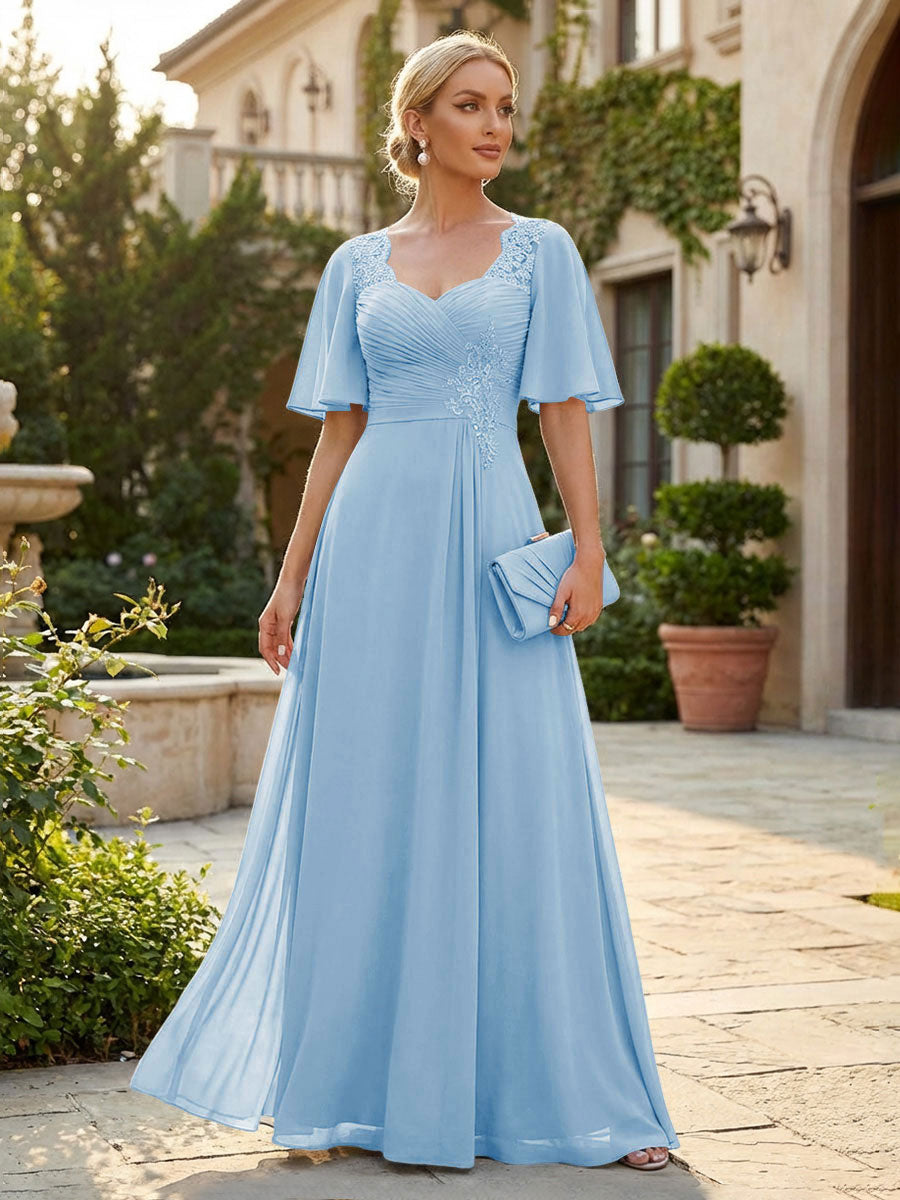 Elegant A-Line Chiffon Flutter Short Sleeves Pleated Mother of the Bride & Groom Dresses with Ruched Waist (SHI22500687)