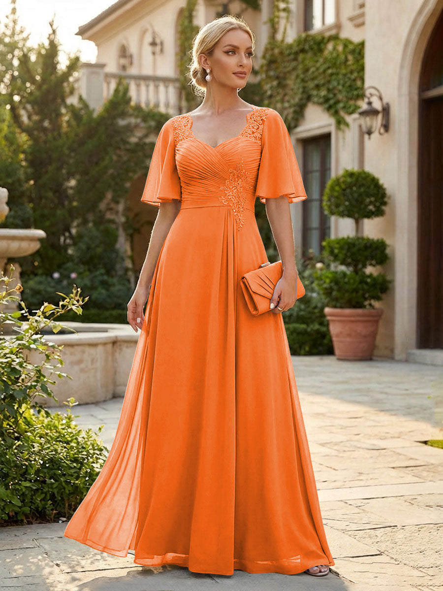 Elegant A-Line Chiffon Flutter Short Sleeves Pleated Mother of the Bride & Groom Dresses with Ruched Waist (SHI22500687)