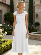 Lightweight Sheath Tea-Length Chiffon Mother of the Bride & Groom Dresses with Cowl Neck & Ruched Waist (SHI22500689)