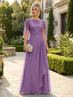 A-Line Chiffon Cape Sleeves Floor-Length Mother of the Bride & Groom Dresses with Floral Sequin Bodice (SHI22500691)