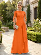 A-Line Chiffon Cape Sleeves Floor-Length Mother of the Bride & Groom Dresses with Floral Sequin Bodice (SHI22500691)