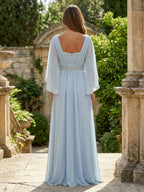 A-Line/Princess Scoop Neck Chiffon Floor-Length Mother of the Bride & Groom Dresses with Lace Appliques & Pleats (SHI22501611)