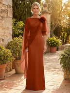 Sheath Satin 3/4 Sleeves Maxi Mother of the Bride & Groom Dresses with Chiffon Cape (SHI22500709)