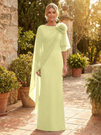 Sheath Satin 3/4 Sleeves Maxi Mother of the Bride & Groom Dresses with Chiffon Cape (SHI22500709)