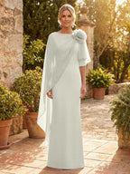 Sheath Satin 3/4 Sleeves Maxi Mother of the Bride & Groom Dresses with Chiffon Cape (SHI22500709)