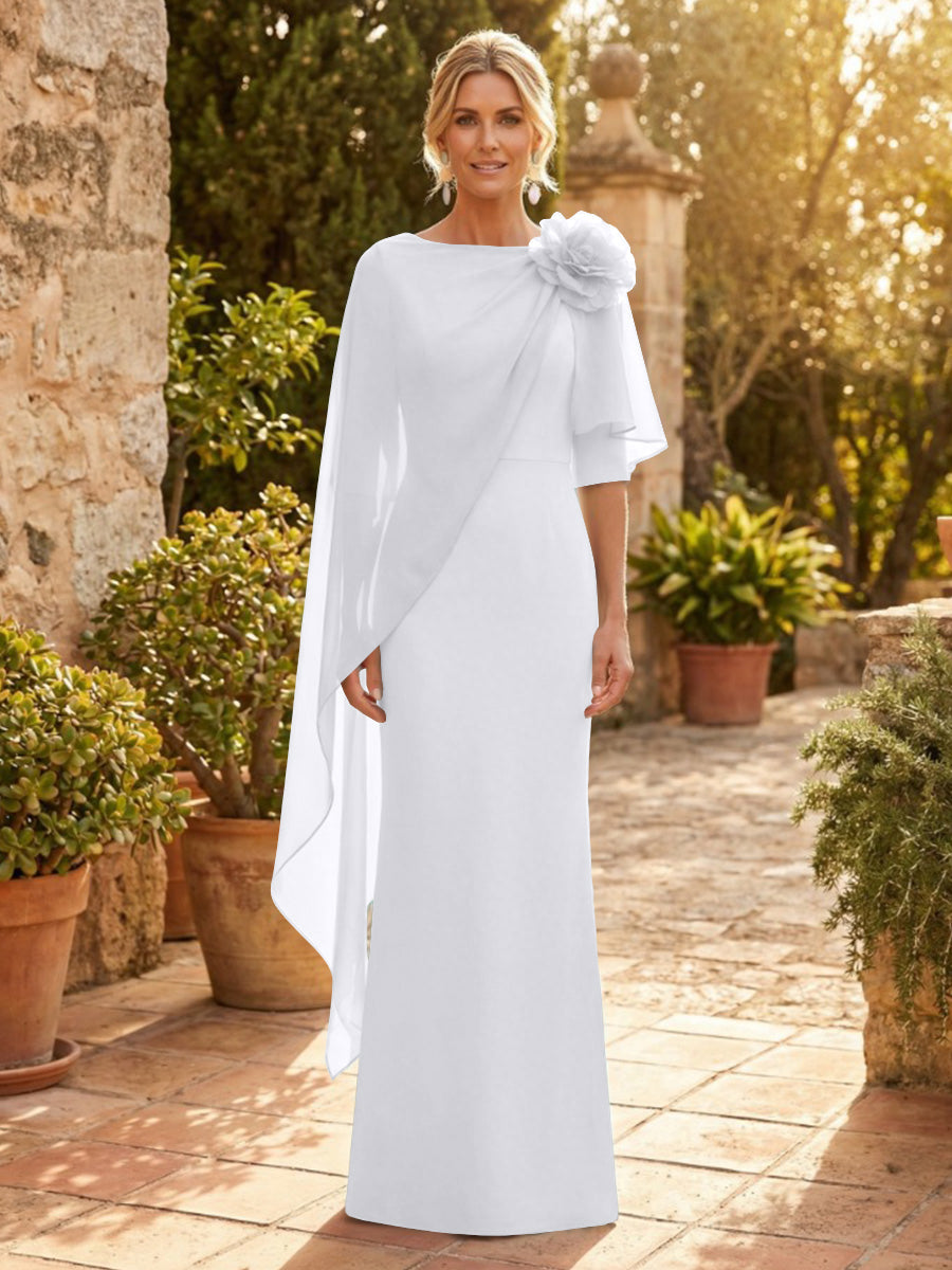 Sheath Satin 3/4 Sleeves Maxi Mother of the Bride & Groom Dresses with Chiffon Cape (SHI22500709)