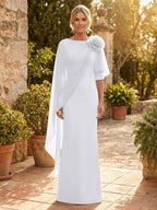 Sheath Satin 3/4 Sleeves Maxi Mother of the Bride & Groom Dresses with Chiffon Cape (SHI22500709)