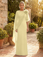 Sheath Satin 3/4 Sleeves Maxi Mother of the Bride & Groom Dresses with Chiffon Cape (SHI22500709)