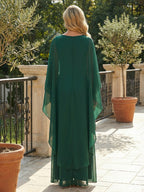 A-Line Chiffon Long Mother of the Bride & Groom Dresses with Cape Sleeves (SHI22500721)