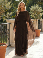 A-Line Chiffon Long Mother of the Bride & Groom Dresses with Cape Sleeves (SHI22500721)