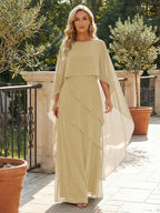 A-Line Chiffon Long Mother of the Bride & Groom Dresses with Cape Sleeves (SHI22500721)