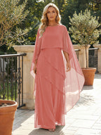 A-Line Chiffon Long Mother of the Bride & Groom Dresses with Cape Sleeves (SHI22500721)
