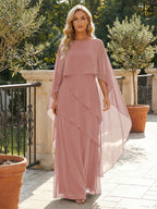 A-Line Chiffon Long Mother of the Bride & Groom Dresses with Cape Sleeves (SHI22500721)