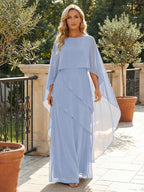 A-Line Chiffon Long Mother of the Bride & Groom Dresses with Cape Sleeves (SHI22500721)