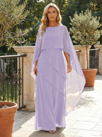A-Line Chiffon Long Mother of the Bride & Groom Dresses with Cape Sleeves (SHI22500721)