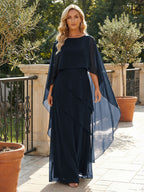 A-Line Chiffon Long Mother of the Bride & Groom Dresses with Cape Sleeves (SHI22500721)