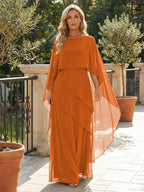 A-Line Chiffon Long Mother of the Bride & Groom Dresses with Cape Sleeves (SHI22500721)