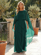 A-Line Chiffon Long Mother of the Bride & Groom Dresses with Cape Sleeves (SHI22500721)