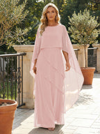 A-Line Chiffon Long Mother of the Bride & Groom Dresses with Cape Sleeves (SHI22500721)