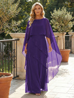 A-Line Chiffon Long Mother of the Bride & Groom Dresses with Cape Sleeves (SHI22500721)