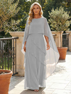 A-Line Chiffon Long Mother of the Bride & Groom Dresses with Cape Sleeves (SHI22500721)