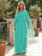 A-Line Chiffon Long Mother of the Bride & Groom Dresses with Cape Sleeves (SHI22500721)
