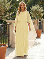 A-Line Chiffon Long Mother of the Bride & Groom Dresses with Cape Sleeves (SHI22500721)