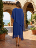 3/4 Sleeve Round Neck A-Line Midi Chiffon Mother of the Bride Dresses with Jacket (SHI22500386)