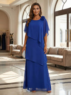 A-Line Floor-Length Chiffon Cape Sleeves Mother of the Bride & Groom Dresses with Tiered Ruffles (SHI22500723)