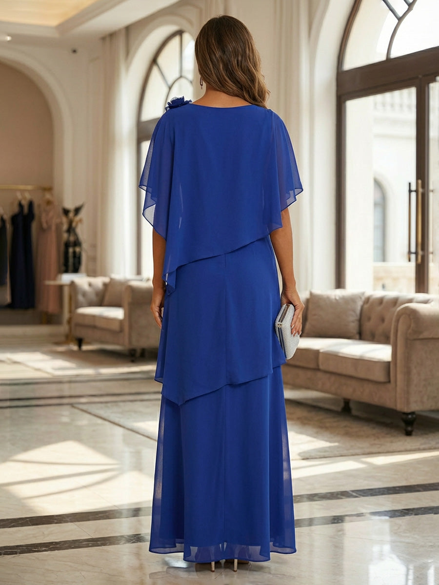 Chiffon A-Line/Princess Scoop Neck Floor-Length Mother of the Bride & Groom Dresses with Tiered Layers (SHI22501536)
