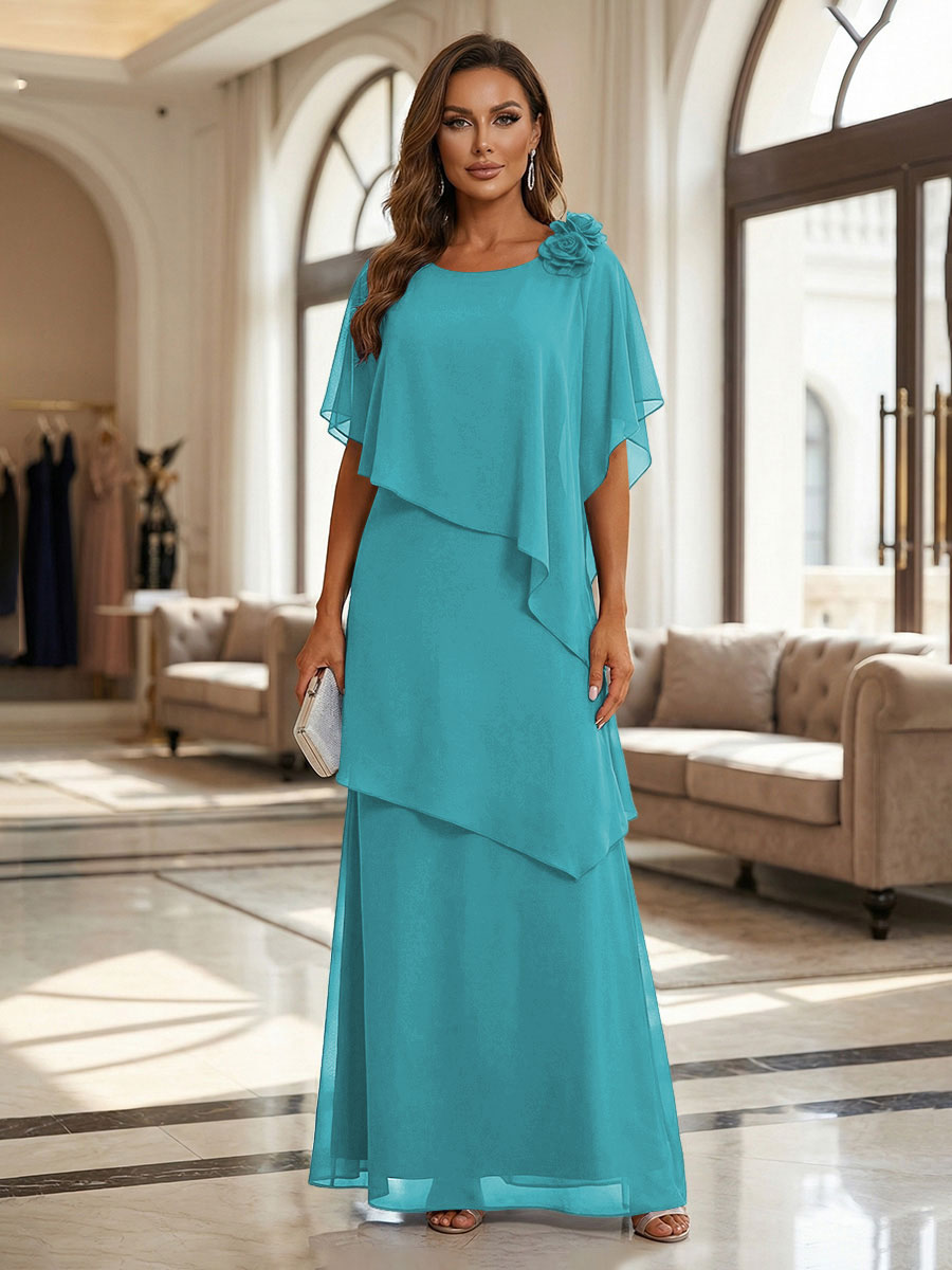 A-Line Floor-Length Chiffon Cape Sleeves Mother of the Bride & Groom Dresses with Tiered Ruffles (SHI22500723)