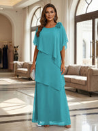 A-Line Floor-Length Chiffon Cape Sleeves Mother of the Bride & Groom Dresses with Tiered Ruffles (SHI22500723)