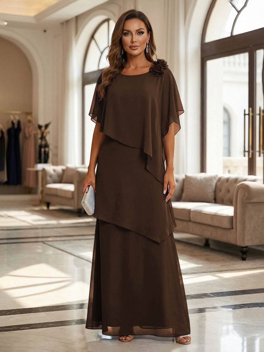 A-Line Floor-Length Chiffon Cape Sleeves Mother of the Bride & Groom Dresses with Tiered Ruffles (SHI22500723)