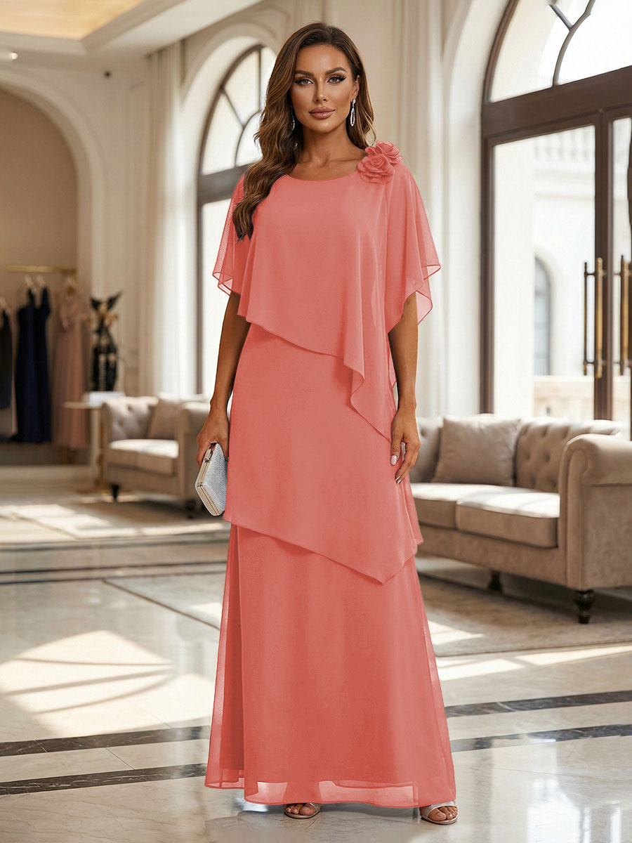 A-Line Floor-Length Chiffon Cape Sleeves Mother of the Bride & Groom Dresses with Tiered Ruffles (SHI22500723)