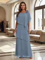 A-Line Floor-Length Chiffon Cape Sleeves Mother of the Bride & Groom Dresses with Tiered Ruffles (SHI22500723)