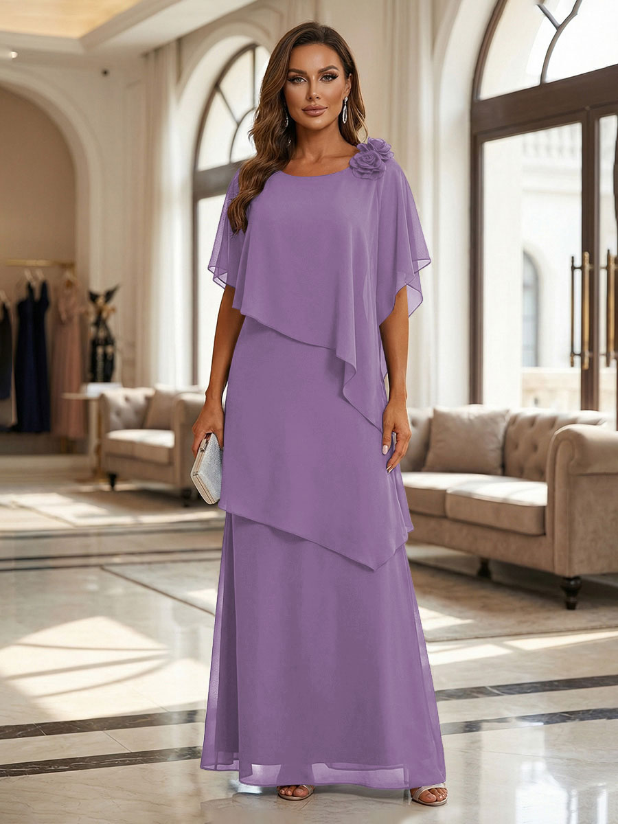A-Line Floor-Length Chiffon Cape Sleeves Mother of the Bride & Groom Dresses with Tiered Ruffles (SHI22500723)