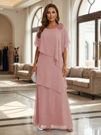 A-Line Floor-Length Chiffon Cape Sleeves Mother of the Bride & Groom Dresses with Tiered Ruffles (SHI22500723)
