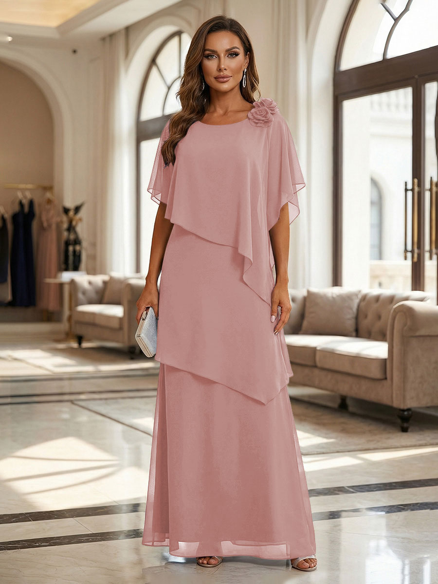 A-Line Floor-Length Chiffon Cape Sleeves Mother of the Bride & Groom Dresses with Tiered Ruffles (SHI22500723)