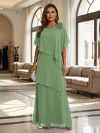 A-Line Floor-Length Chiffon Cape Sleeves Mother of the Bride & Groom Dresses with Tiered Ruffles (SHI22500723)