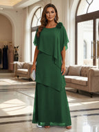 A-Line Floor-Length Chiffon Cape Sleeves Mother of the Bride & Groom Dresses with Tiered Ruffles (SHI22500723)