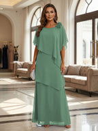 A-Line Floor-Length Chiffon Cape Sleeves Mother of the Bride & Groom Dresses with Tiered Ruffles (SHI22500723)
