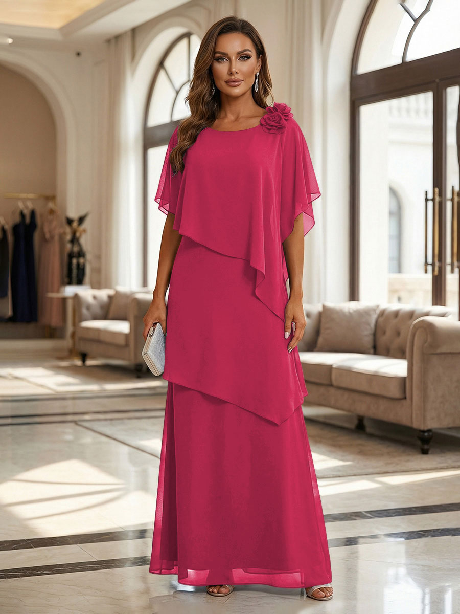 A-Line Floor-Length Chiffon Cape Sleeves Mother of the Bride & Groom Dresses with Tiered Ruffles (SHI22500723)