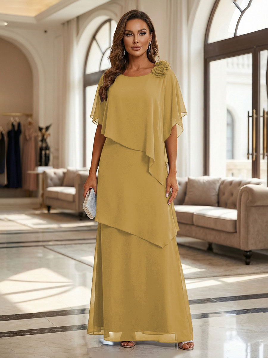 A-Line Floor-Length Chiffon Cape Sleeves Mother of the Bride & Groom Dresses with Tiered Ruffles (SHI22500723)