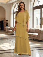 A-Line Floor-Length Chiffon Cape Sleeves Mother of the Bride & Groom Dresses with Tiered Ruffles (SHI22500723)