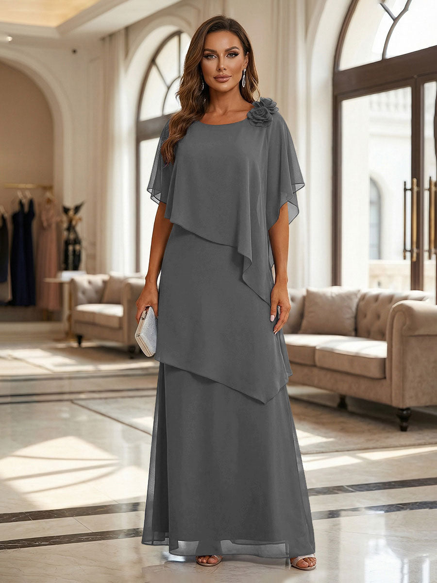 A-Line Floor-Length Chiffon Cape Sleeves Mother of the Bride & Groom Dresses with Tiered Ruffles (SHI22500723)