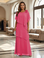 A-Line Floor-Length Chiffon Cape Sleeves Mother of the Bride & Groom Dresses with Tiered Ruffles (SHI22500723)