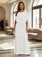 A-Line Floor-Length Chiffon Cape Sleeves Mother of the Bride & Groom Dresses with Tiered Ruffles (SHI22500723)