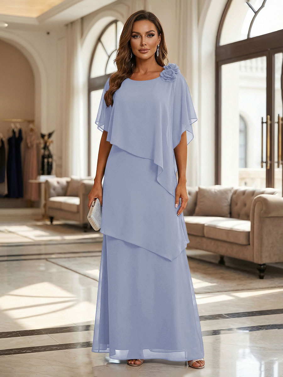 A-Line Floor-Length Chiffon Cape Sleeves Mother of the Bride & Groom Dresses with Tiered Ruffles (SHI22500723)